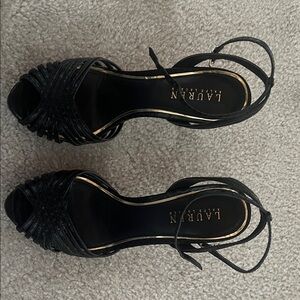 Lauren Ralph Lauren Black Snakeskin Strappy Heels